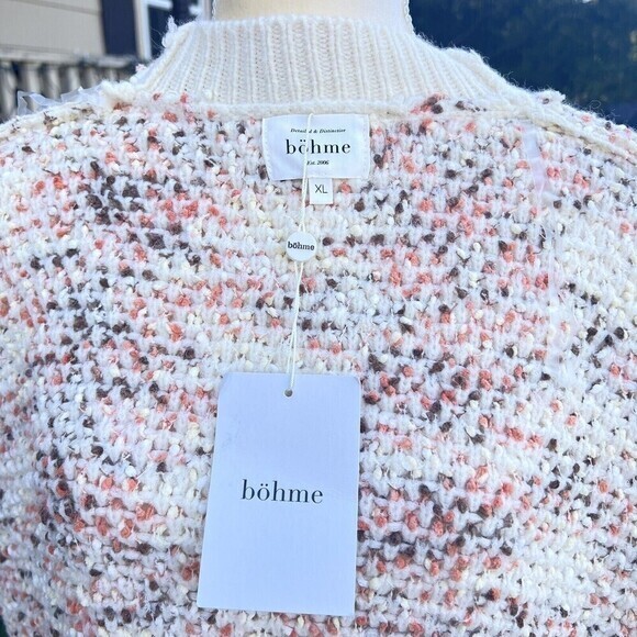 BOHME. Women's Open Front Cardigan XL Acrylic/ Nylon/Polyester Two Pockets Ivory - Picture 15 of 16